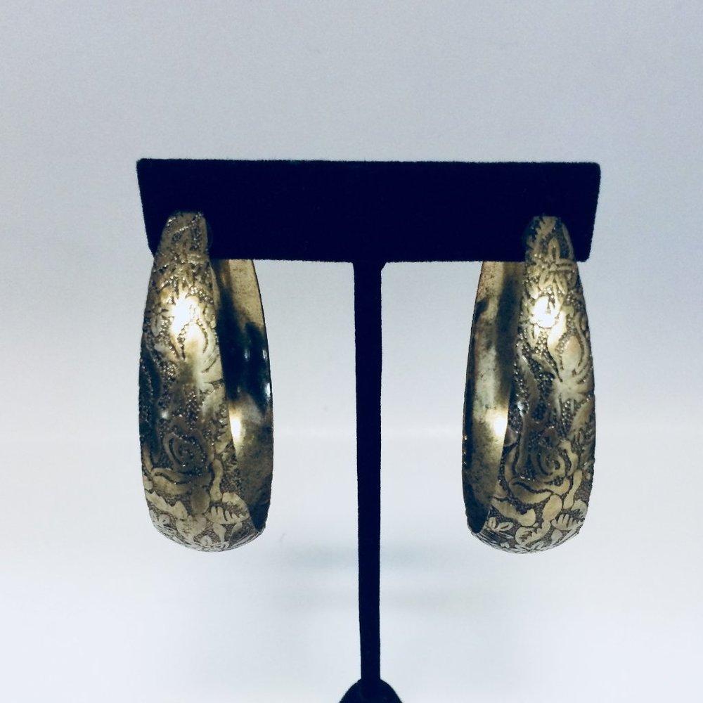 Antique Brass Floral Hoop Earrings